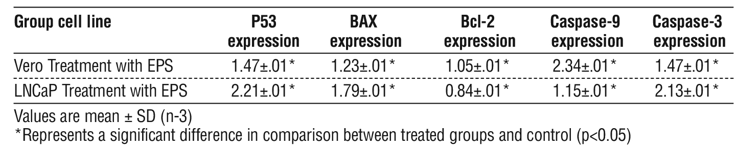 Table 9 - Gene expression both Vero and LNCaP after treatment with EPS